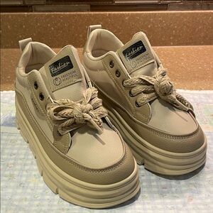 NEW Beige Women's Platform Sneakers EU Size 38